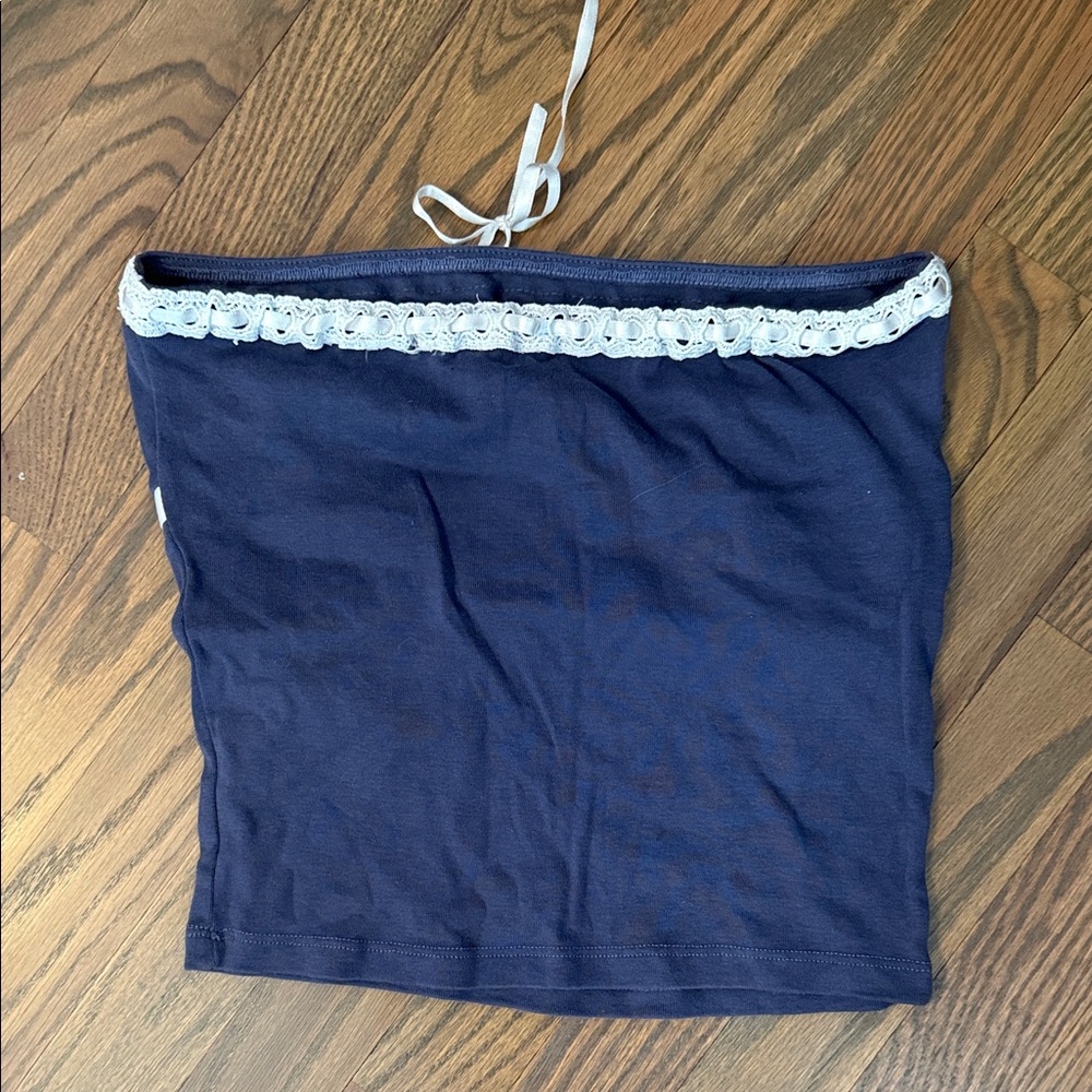 Subdued Navy Blue Tube Top with Lace Trim - Picture 2 of 2